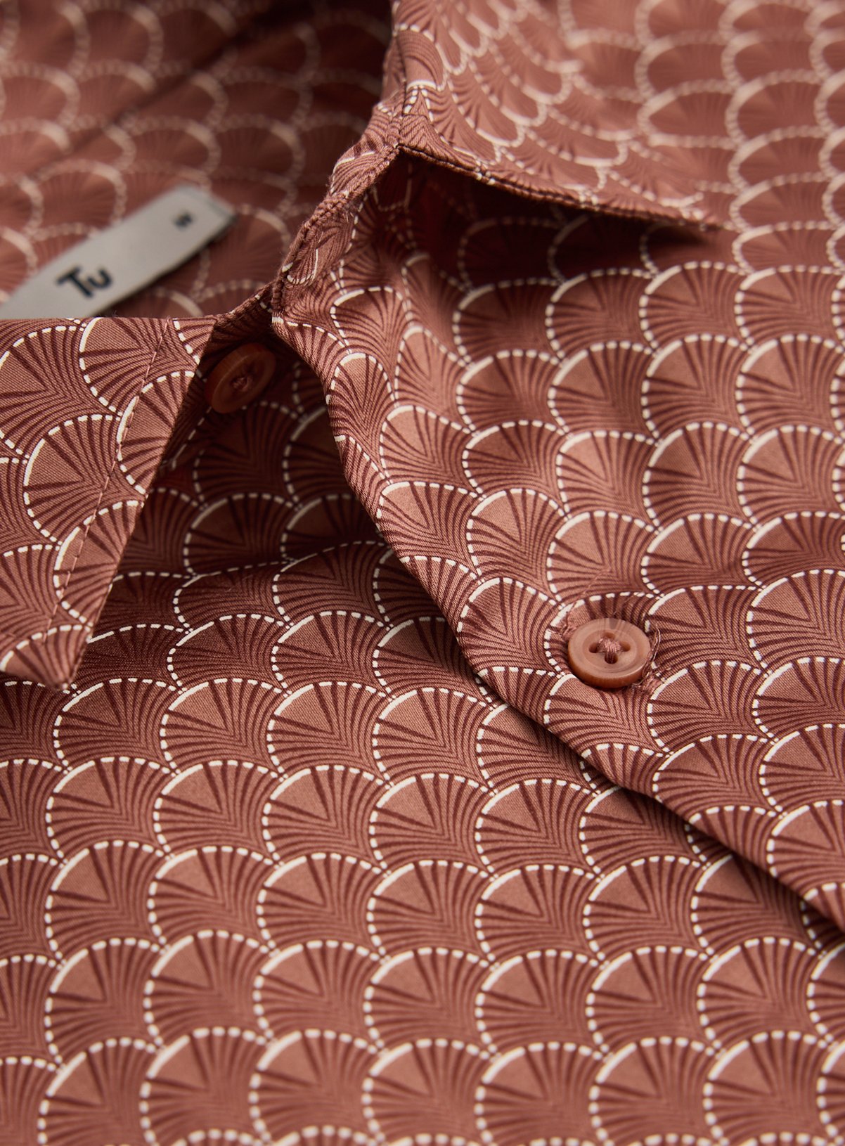 Dark Pink Geometric Print Satin Short Sleeve Shirt XL - Image 4 thumbnail